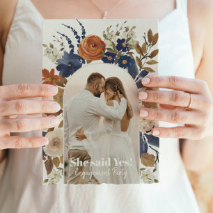 Boho Floral Arch Photo Engagement Party Invitation