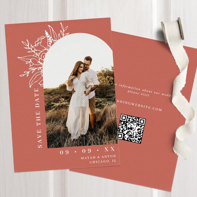 Boho Floral Arch Photo Terracotta Wedding Save The Date (Creator Uploaded)