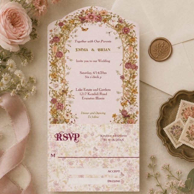 Boho Floral Arch romantic Wedding Boho  All In One Invitation (Creator Uploaded)