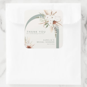 Boho Floral Arch Thank You Square Sticker