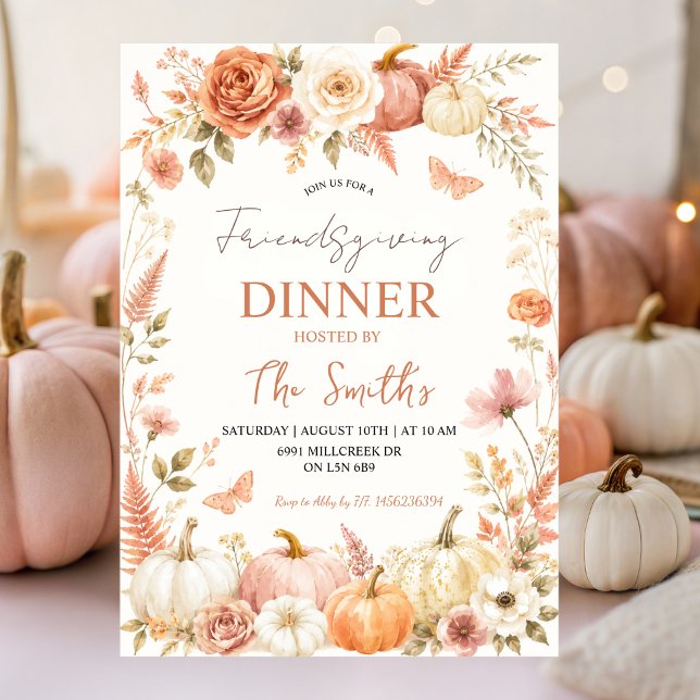Boho Floral Autumn Friendsgiving Dinner Invite (Creator Uploaded)
