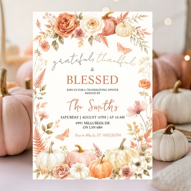 Boho Floral Autumn Grateful Thankful Blessed Invitation (Creator Uploaded)
