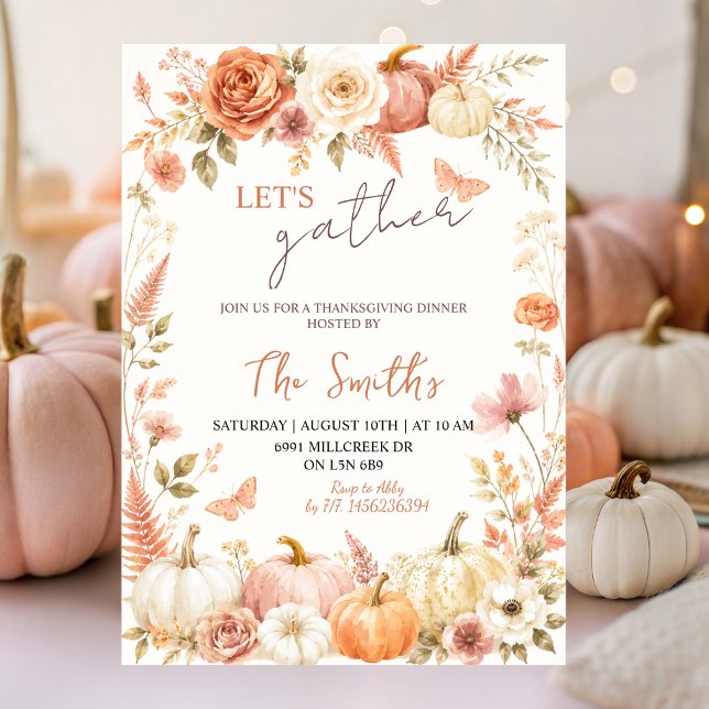 Boho Floral Autumn Let's Gather Thanksgiving Invitation (Creator Uploaded)
