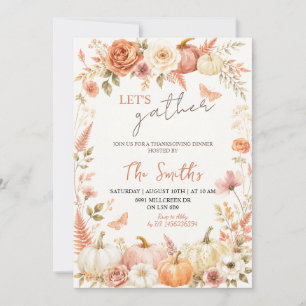 Boho Floral Autumn Let's Gather Thanksgiving Invitation