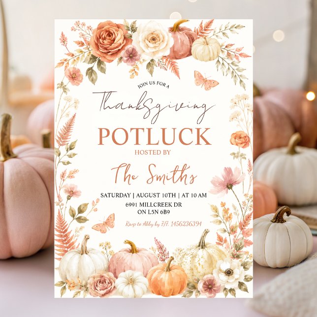 Boho Floral Autumn Thanksgiving Potluck Invite (Creator Uploaded)