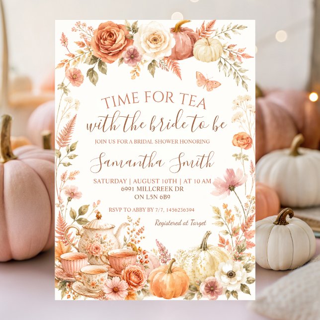 Boho Floral Autumn Time for Tea with the Bride Invitation (Creator Uploaded)