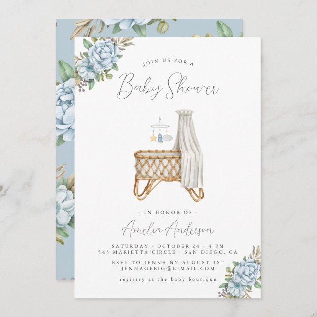 Boho Floral Baby Boy Shower Invitation (Front/Back)