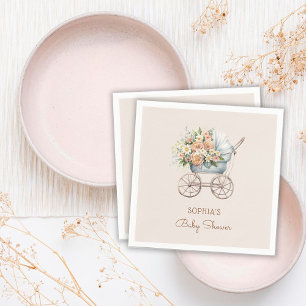 Boho Floral Baby Carriage Baby Shower Napkin