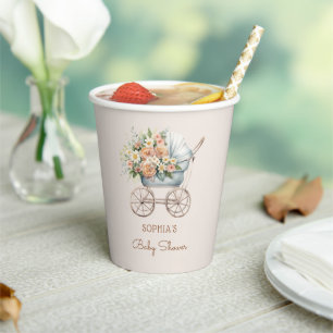 Boho Floral Baby Carriage Baby Shower Paper Cups