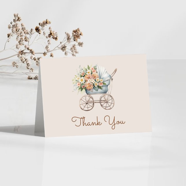 Boho Floral Baby Carriage Baby Shower Thank You Card (Creator Uploaded)