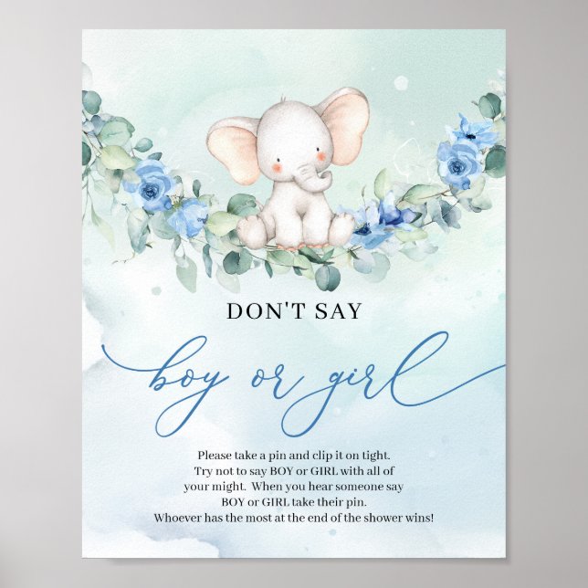 Boho floral baby elephant Don’t Say BOY or GIRL Poster (Front)