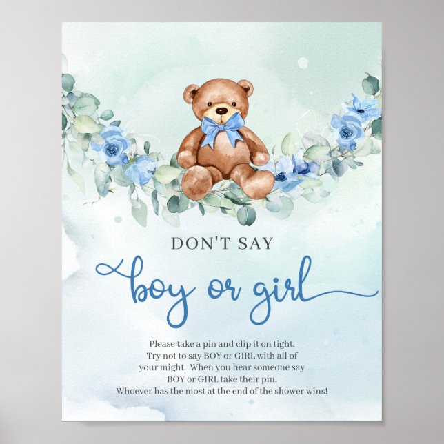 Boho floral baby elephant Don’t Say BOY or GIRL Poster (Front)