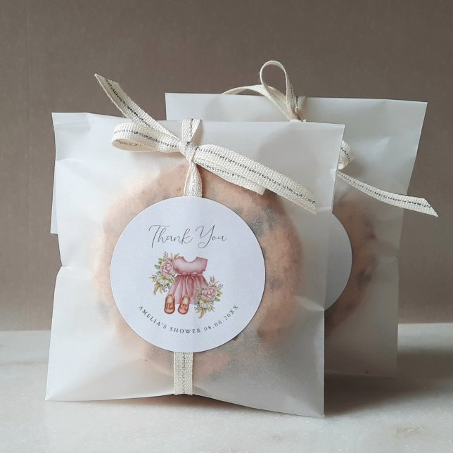 Boho Floral Baby Girl Shower Thank You Classic Rou Classic Round Sticker (Creator Uploaded)