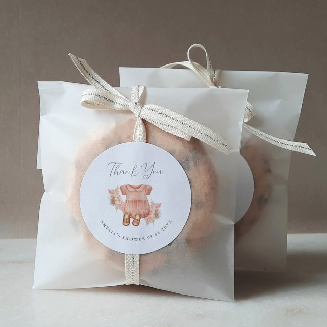 Boho Floral Baby Girl Shower Thank You Classic Round Sticker (Creator Uploaded)