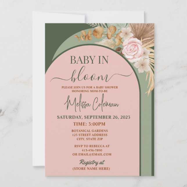 Boho Floral Baby In Bloom Baby Shower  Invitation (Front)