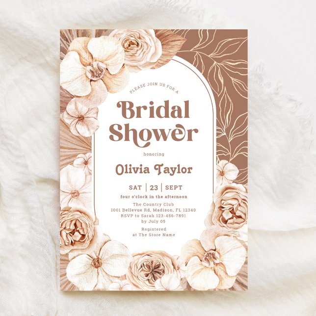 Boho Floral Baby Shower Mocha Invitation (Creator Uploaded)