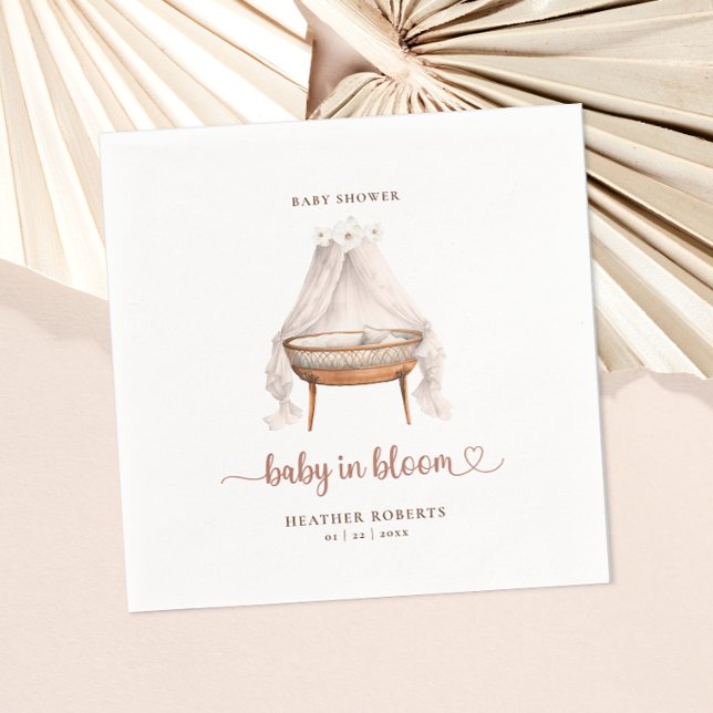 Boho Floral Baby Shower Napkins Neutral Bassinet (Boho Baby Shower Napkin)