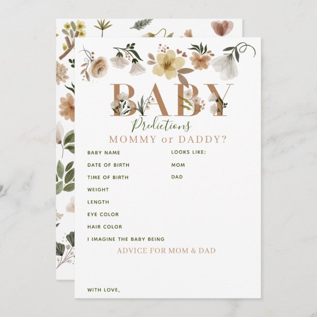 Boho Floral Baby Shower Predictions & Advice (Front/Back)