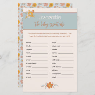 Boho Floral Baby Shower Word Scramble Game