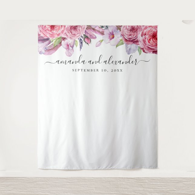Boho floral backdrop. Peony wedding background Tapestry (Front)