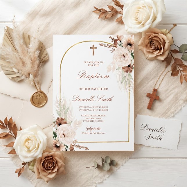 Boho Floral Baptism Invitation (Creator Uploaded)
