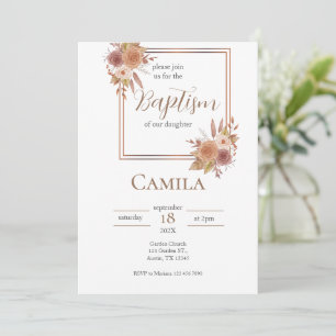Boho Floral Baptism Invitation For Girl in Spanish