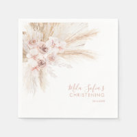 Boho Floral Baptism Napkins Girls Christening Pink