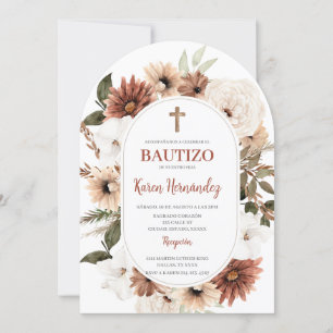 Boho Floral Baptism Spanish Invitation