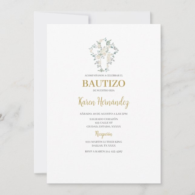 Boho Floral Baptism Spanish Invitation (Front)