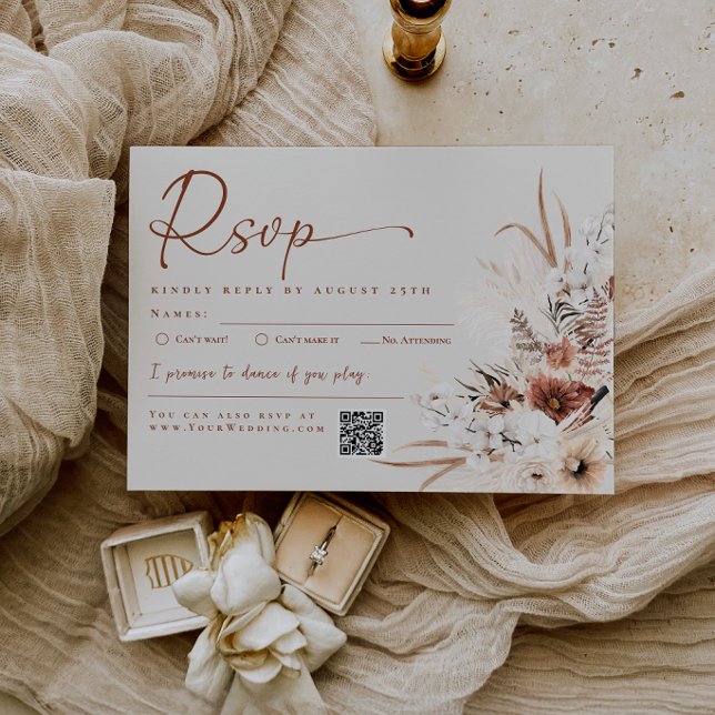 Boho Floral Beige Pampas Grass Wedding RSVP Card (Boho Floral Beige Pampas Grass Wedding RSVP Card)