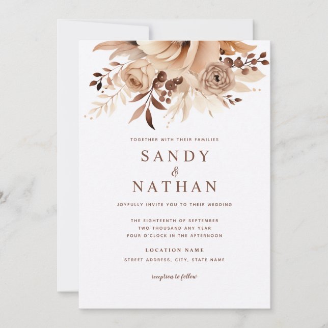 Boho Floral Beige Wedding Invitation (Front)