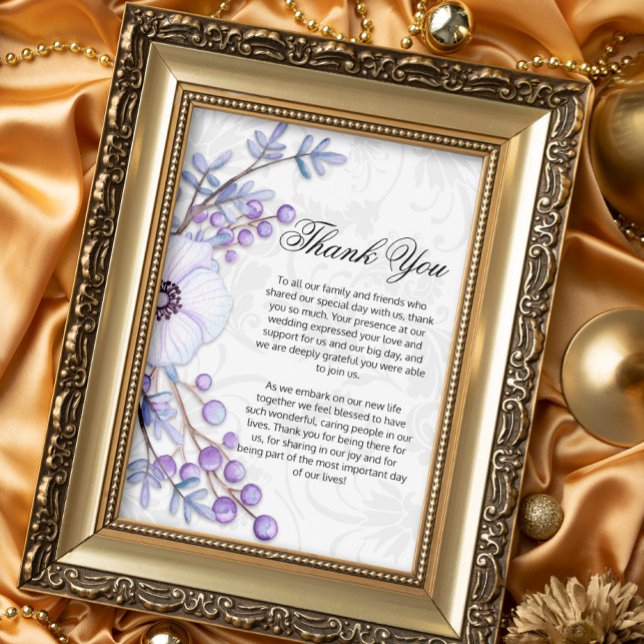 Boho Floral Berries Purple Wedding Thank You Card (Creator Uploaded)