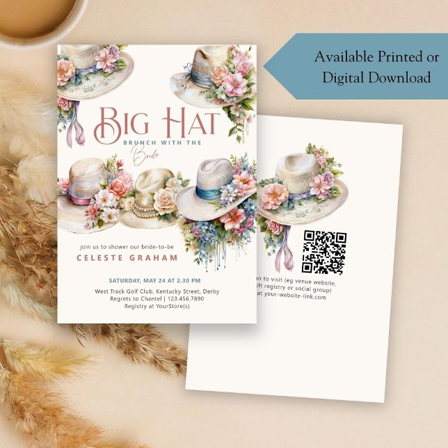 Boho Floral Big Hats Derby Bridal Brunch Invitation (Creator Uploaded)