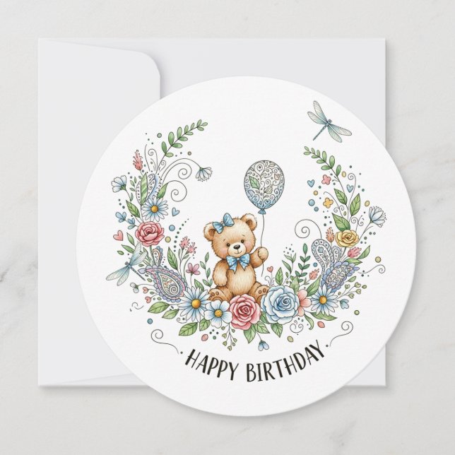Boho floral birthday bear (Front)