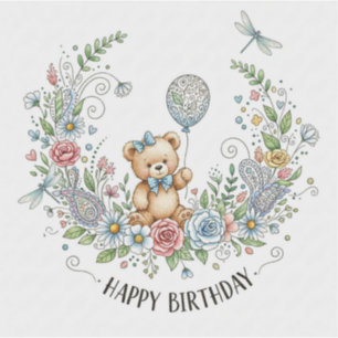 Boho floral birthday bear
