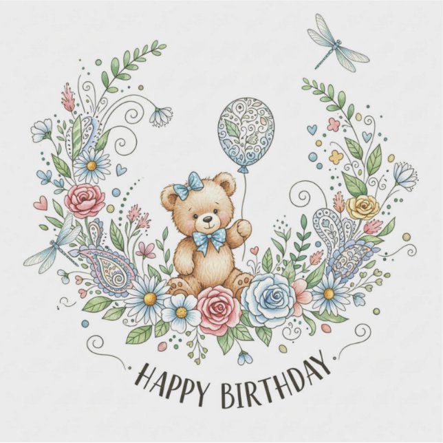 Boho floral birthday bear (Front)