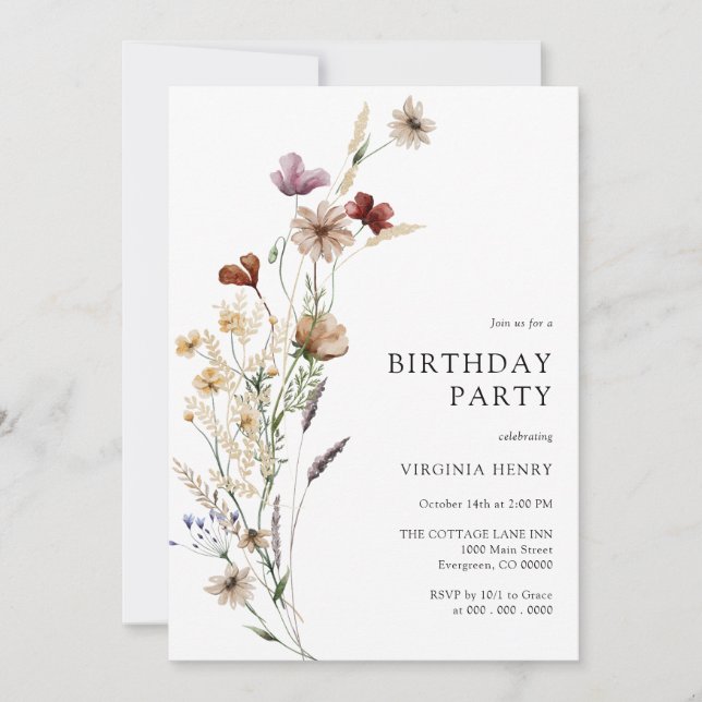 Boho Floral Birthday Invitation (Front)