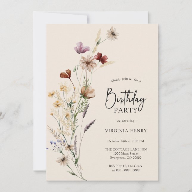 Boho Floral Birthday Invitation (Front)