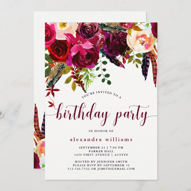 Boho Floral | Birthday Party Invitation (Front/Back)