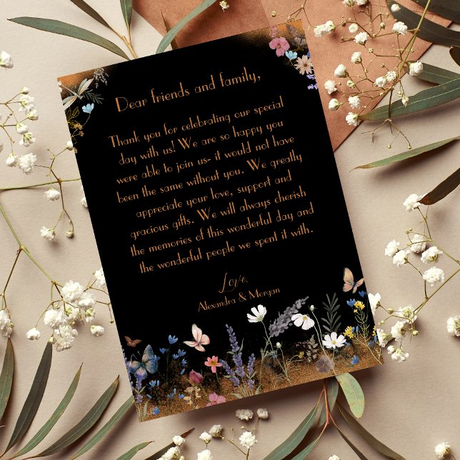 Boho Floral Black Butterfly Garden Thank You Card (Creator Uploaded)