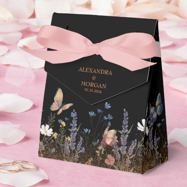 Boho Floral Black Butterfly Garden Wedding Favour Box (Wedding)