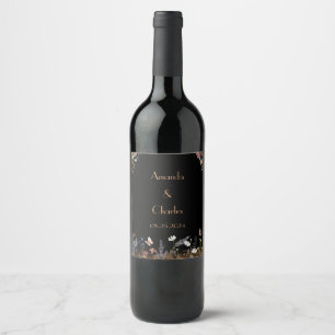 Boho Floral Black Butterfly Garden Wine Label