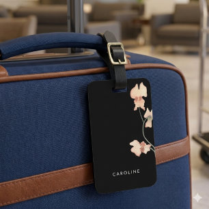Boho Floral Black Trendy Chic Stylish Girly  Luggage Tag