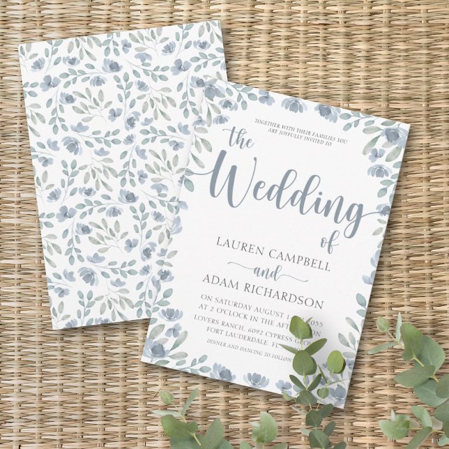 Boho Floral Blue Eucalyptus Wedding Invitation (Creator Uploaded)