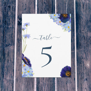 Boho Floral Blue Wedding Table Number