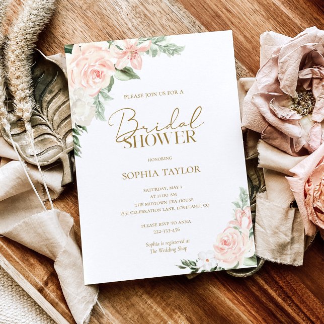 Boho Floral Blush Pink Sage Green Bridal Shower Invitation (Creator Uploaded)