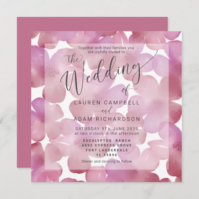 Boho Floral Blush Pink Watercolor Wedding Invite (Front/Back)