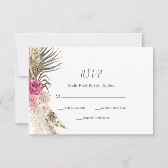 Boho Floral Blush Pink Wedding RSVP (Front)