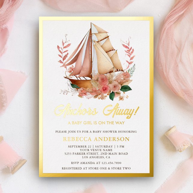 Boho Floral Boat Nautical Girl Baby Shower Gold (Creator Uploaded)