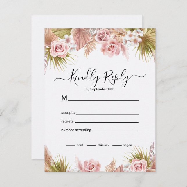 Boho Floral Border  RSVP Card (Front/Back)